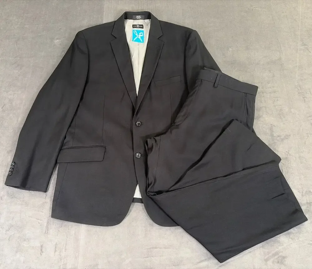 Marc Ecko Suit Black Rayon Polyester Jacket Sport Coat Pants 44R 38Wx29 Chrty